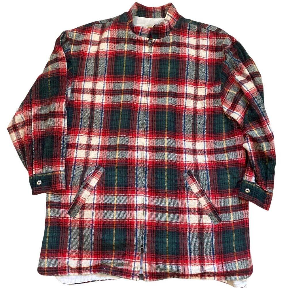 Vintage 90s Inner Court Plaid Tartan Flannel Zip Jacket Medium
